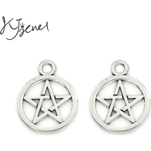 KJjewel Antique Silver Plated Pentacle Charm Pendant Bracelets Jewelry Findings Accessories Making Craft DIY 25x20mm