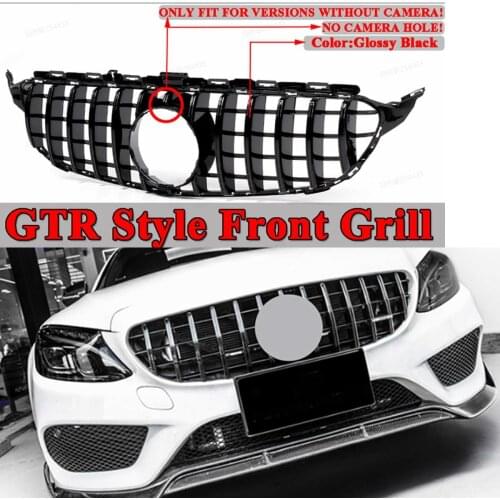 GTR Style Car Front Bumper Grill Grille For Mercedes For Benz W205 C200 C250 C300 C350 2015-2018 Racing Grills No Camera Hole