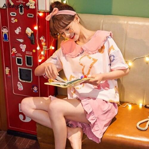 Pajama Sets Women 10 Colors Kawaii Comfortable Cartoon Loose Sleepwear Sweet Student Female New Underwear High Quality Summer