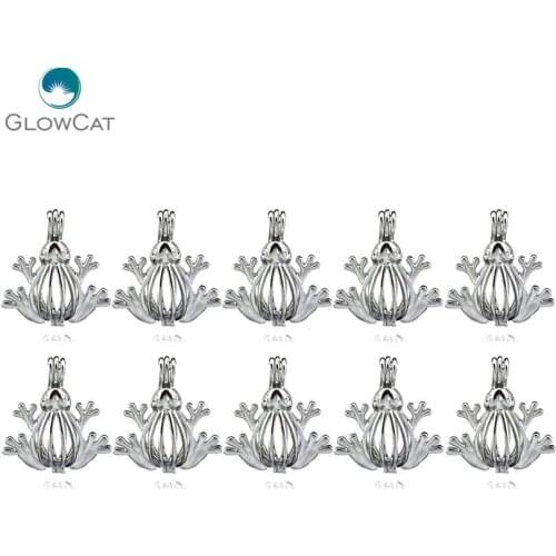 20pcs Aromatherapy Hollow Frog Charm Necklace Bracelet Jewelry Making Perfume Pearl Cage Locket Pendant for Women KK105