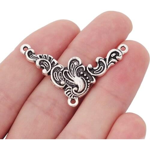 10 x Tibetan Silver Metal Flower Triangle Connector Large Necklace Charms Pendants for DIY Jewelry Making Findings 42x28mm