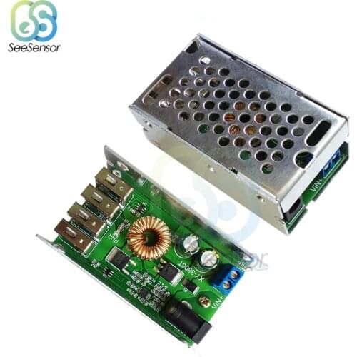DC-DC 9V 12V 24V 36V To 5V Step Down Board Power Supply Module 5A 4 USB Output Buck Converter Short Circuit Protection