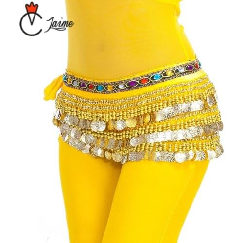 Belly dancer belts belly dancing hip belt coin belt Triangle Hip Scarf Colorful Rhinestone Adjustable Fit 300 Gold Coins
