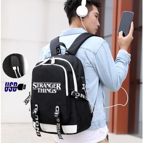 IMIDO Stranger Thing Backpack For School Students Luminous USB Charging Casual Bags Boys Solid Teenagers Shoulders Backpack