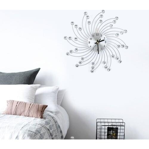 Silver Metal Diamond Decorated Wall Clock Home Office Room Modern Decor