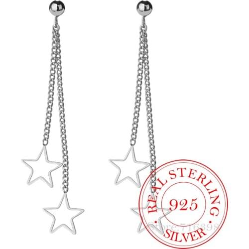 925 Sterling Silver Long Tassel Hollow Star Drop Earrings Hypoallergenic For Women Fashion Wedding Gift Jewelry