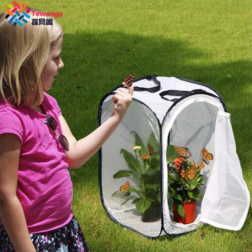 Tewango Foldable Pest Control Mesh Cage Plant Seedling Incubator Insect Butterfly Habitat Portable Pets Shelter With Handle