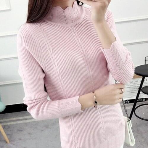Knitted New Autumn Korean Womens Sweater with A Solid Color Long-sleeved Sweater, Half-high Collar Slim Thick Bottoming Shirt