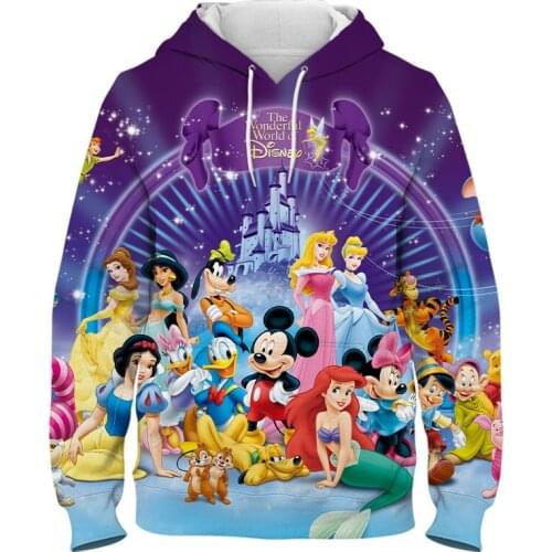 Hooded Sweatshirts For Men Disney Mickey Minnie Mouse 3D Print Women Hoodies Streetwear Cartoon Anime Boy Girl Kids Clothes