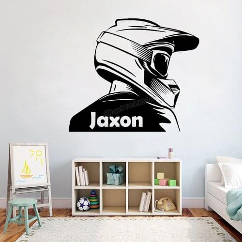 Personalized name Custom Wall Decal Motorcyclist Motocross Vinyl Wall Stickers for Kids Room Nursery Interior Decoration B157