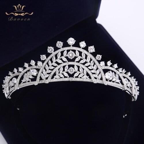 Bavoen High quality Royal Zircon Plated Crystal Tiaras Crowns Zircon Brides Tiara Crown Bridal Hairbands Evening Hair Jewelry