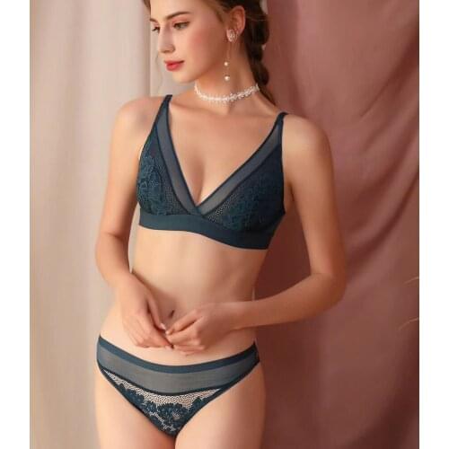 Women Sexy bra Comfortable Bralette Triangle Cup Ultra-thin Unlined underwear Transparent Lace Lingerie Matching sexy pants