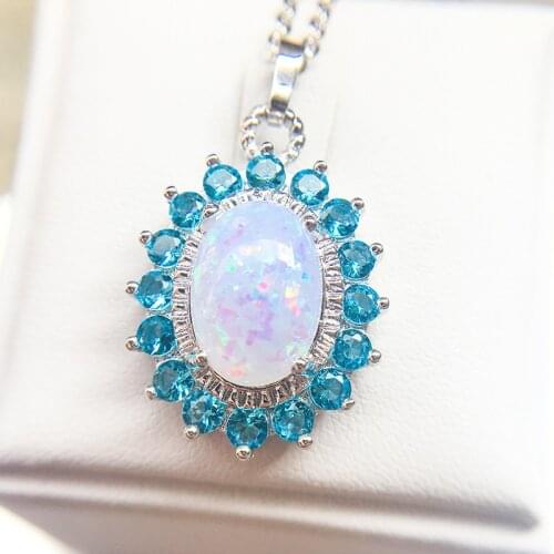 Genuine Silver Color Pendant Luxury Oval Shape Opal Necklace Zirconia Women Chain Necklaces Birthday Gifts For Wife