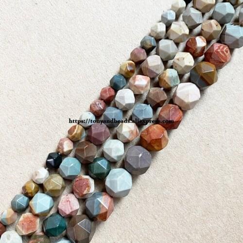 15" Natural Stone Big Cuts Faceted America Picture Jasper Round Loose Beads 6 8 10 mm Pick Size