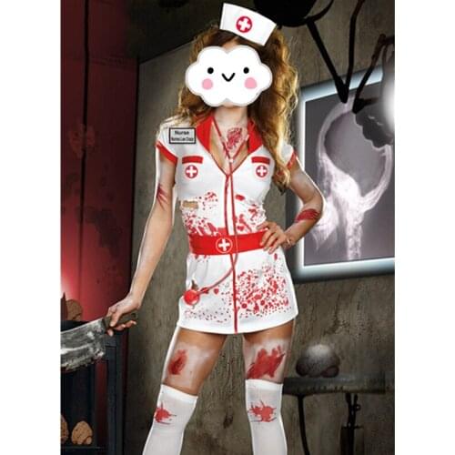 2016 Adult Scary Zombie Nurse Costume Women Sexy Scary Nurse Fancy Dress Halloween Party Cosplay Spooky Splatter Costume