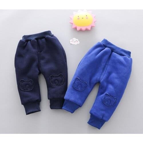 2018 New Baby Winter Warm Pants Girls&Boys Children Velvet Thick Appliques Bear Pants Toddler Girls Newborn Causl Trousers