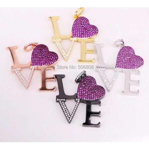 3PCS ZYZ-P7526 Cubic Zirconia Micro Pave CZ Zircon Big Heart Love Necklace Pendant for Women Jewelry Making