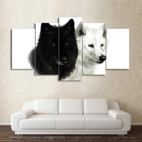 5 Pieces Canvas Art Black And White Wolf Animal Painting for Living Room Canvas Painting Framework Poster