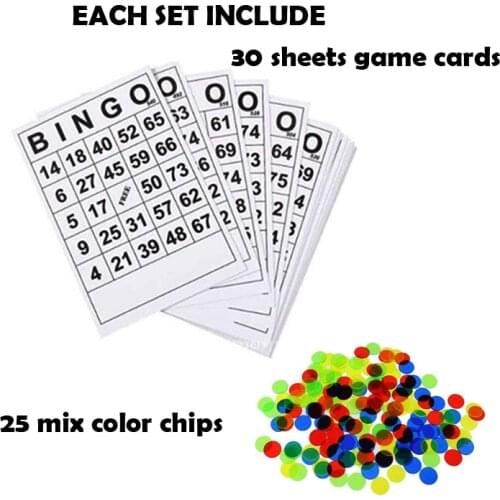 Free ship Bingo game parts 30 Bingo cards plus 25 chips party family interactive game activity party toy favors bag filler prize