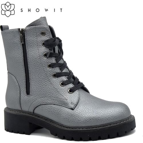Fall-winter womens ankle boots ornament zip outside females footwear with lace-up Autumn fashion light material ladys boots