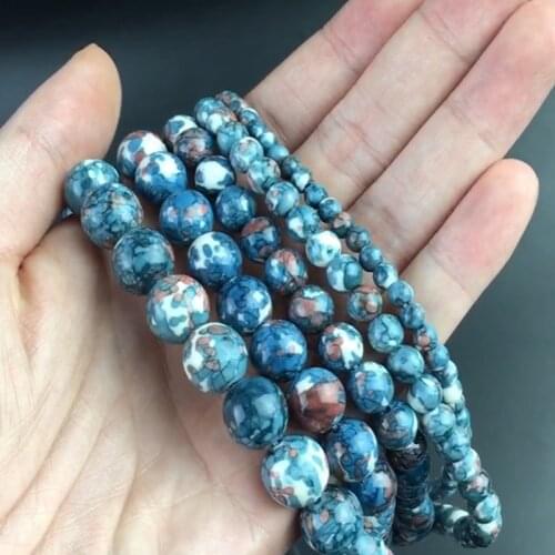 Blue Black Colorful Rain Jaspers Round Beads Natural Loose Stone Beads For DIY Jewelry Making 4 6 8 10 12mm Bracelet Accessories