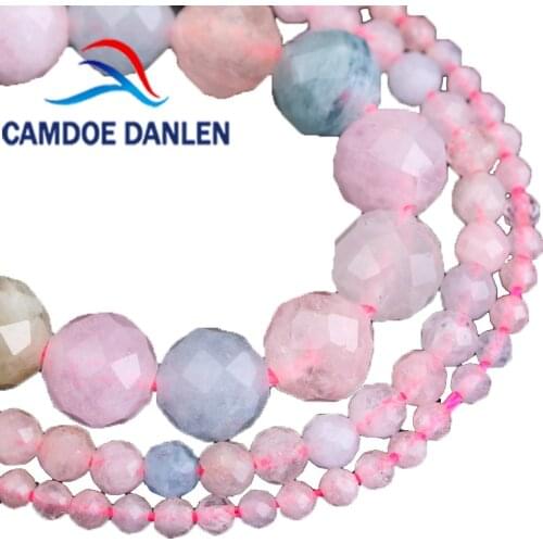 Natural Morganite Stone Beads Micro Faceted Small Pink Blue Round Loose Beads for DIY Jewelry Bracelet Making 2 3 4 6 8 10mm