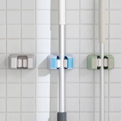Home Mop Clip Wall Mounted Self-Adhesive Broom Organizer Bathroom Laundry Room Hanger Clip Self-Locking Bracket Practical