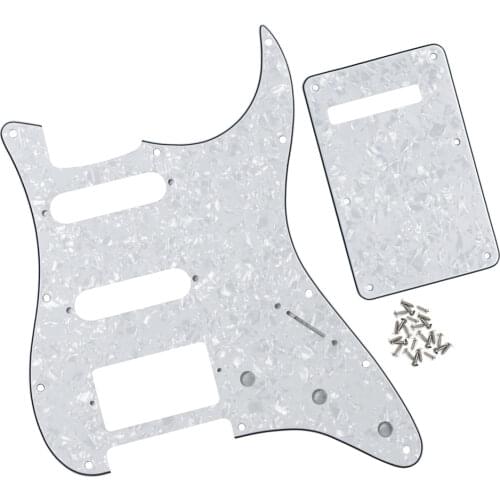 FLEOR Set of ST SSH HSS Electric Guitar Pickguard Scratch Plate Back Plate White Pearl 4Ply & Screws for Guitar Parts