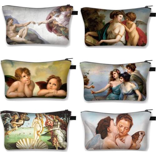 Famous Oil Painting Love Angel Cosmetic Case Women Make Up Bags Ladies Makeup Storage Box Lipstick Girls Cosmetic Bag Organizer