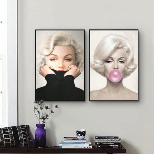Marilyn Monroe Blows Bubbles Art Canvas Painting Art Print Poster Picture Wall Modern Minimalist Bedroom Living Room Decoration