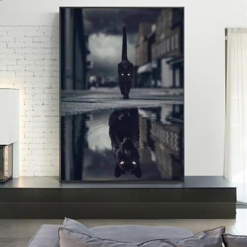 Cat Tiger Lion Canvas Paintings Animal Reflection Contrast Posters and Prints Wall Art Pictures for Living Room Home Decoration