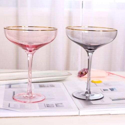Nordic style wide mouth high foot Phnom Penh cocktail glass pink gray creative Margaret bar KTV mixing glass