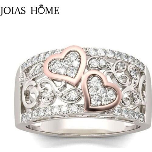 JoiasHome 925 sterling silver ring new rose gold separation heart ring womens valentine gift with size 6-10