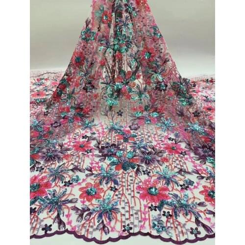 Nigeria sequined lace fabric 2020 high quality lace African mesh fabric wedding French tulle lace fabric for women D41511