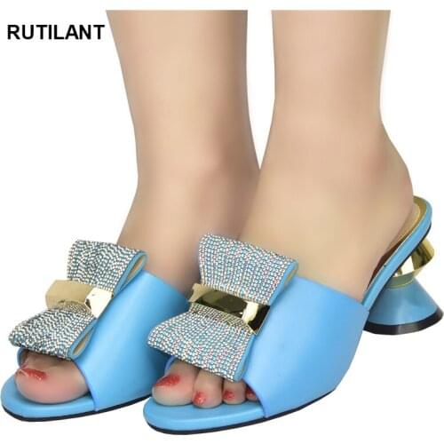 Fashion Design African Design Shoes for Wedding Women Ladies Shoes and Sandals Closed Toe Heels Italian Pumps with Rhinestone
