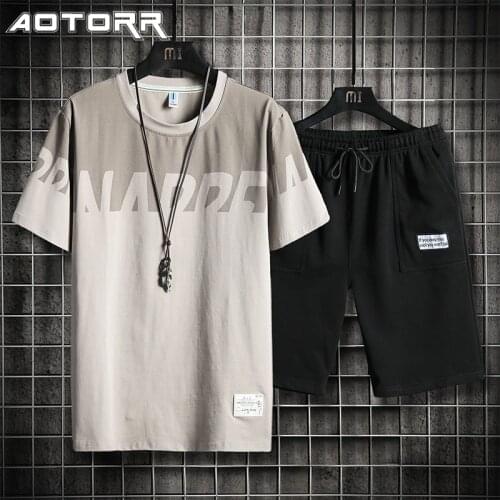 Fashion Letter Printed Short Sleeved Set Men 2021 Summer New Street Sportswear Mens Harajuku T-shirt Shorts Casual 2 Piece Sets
