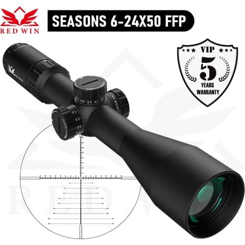 Red Win 30mm Monotube 1/10Mil Turret Tactical Mil Dot Reticle Zero Lock 20 yds Focus Seasons HD 6-24x50FFP Air Gun Hunting Scope