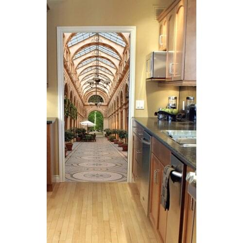 Hot Door Mural Building Garden Wall Door Sticker DIY Self-adhesive Waterproof Wallpaper Poste for Home Decoration Gift