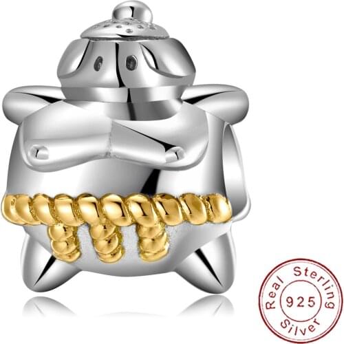 Cyue European S925 Sterling Silver DIY Charm Beads Sumo Man For Women Bangle Bracelet Necklace Jewelry P1268