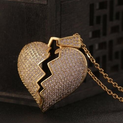 Andshiny Half Heart Necklace Initial Crown Heart-shaped Pendant Choker Hiphop Inlay Zircon Infinity Heart Necklace For Men Women