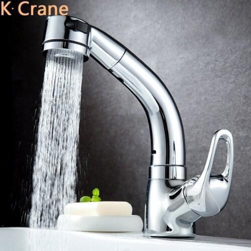 Height Adjustable Pull-out Sink Tap Hot Cold Water Mixer Chrome Faucet Bathroom Single Handle Deck Mount Grifo Pull Out Torneira