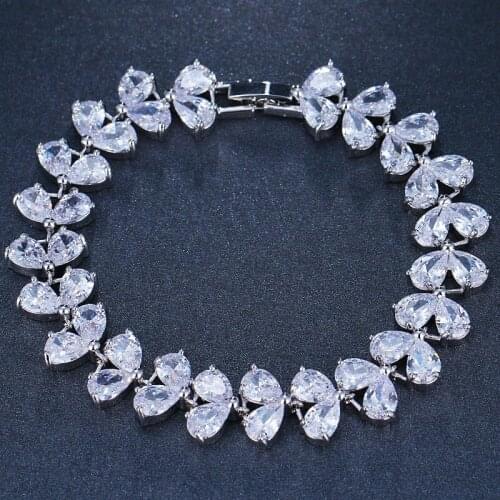 KSRA Romantic Leaf Crystal Zircon Luxury Bracelets For Women Happiness Bridal Personality Bridesmaid Bracelet Jewelry 2021 Gifts