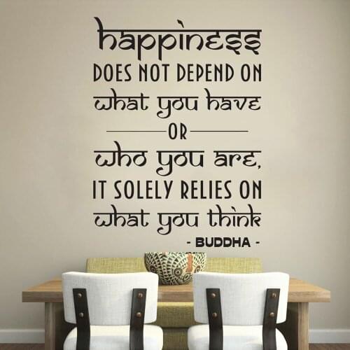 Happiness Wall Decal Quote Buddha Words Door Window Vinyl Stickers Bedroom Yoga Studio Interior Decor Lettering Wallpaper Q526