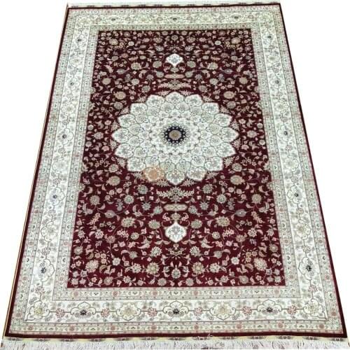 Seeykeep™ 6x9ft Pure Silk Handknotted Unique Central Medallion Floral Design Persian Rug-SK3036101