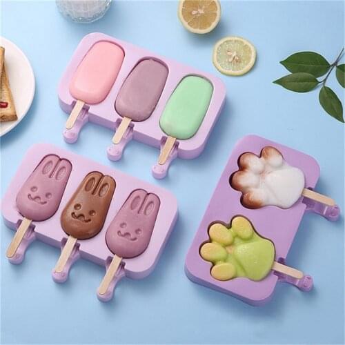Silicone Ice Mold Ice Cream Tool Tray Jelly Hockey Machine DIY Food Maker Ice Block Moulds Popsicle Stick Summer Moulds