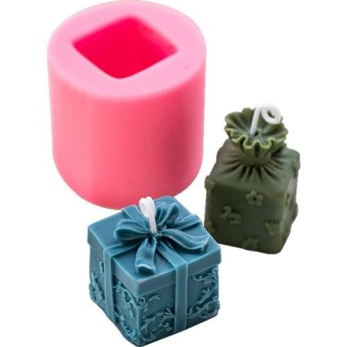 Candle Silicone Molds DIY Christmas Gift Box Cuboid Shape Moulds with Embossed for Candles Soaps Chocolates Puddings Making