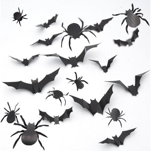 48pcs Halloween Decoration Luminous 3D Bat Spider Party DIY Decor Wall Sticker Hook Banners Cosplay Christmas Scary Props