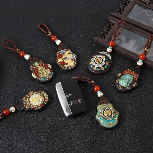 Vintage Nepalese Long Buddhist Spicy Ebony Brass Inlaid Pendant Ethnic Bohemian Bohemian Buddha Statue Lucky Jewelry Womens Men