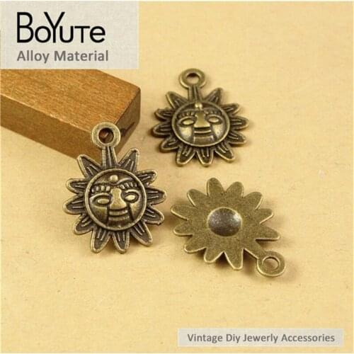 BoYuTe (100 Pieces/Lot) 16MM Vintage Accessories Parts Antique Bronze Sun Flower Pendants Charms for Jewelry Making Diy Handmade