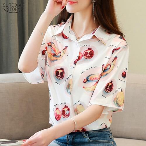 Korean Style Printed Short Sleeved Shirt Womens Summer Plus Size Loose Office Lady Blouses Blusas Mujer De Moda 2021 Tops 10073